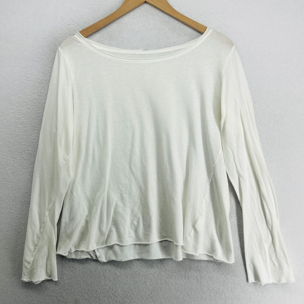 EILEEN FISHER Top XL Cotton Fine Jersey Rolled Boat Neck Long Sleeve White